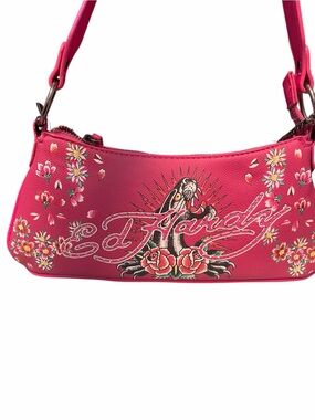 Ed Hardy Hot Pink Panther Embroidered Shoulder Bag